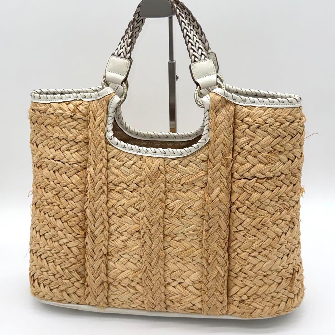 【良品】ANYAHINDMARCH かごバッグ ハンドバッグ 編み込み リボン