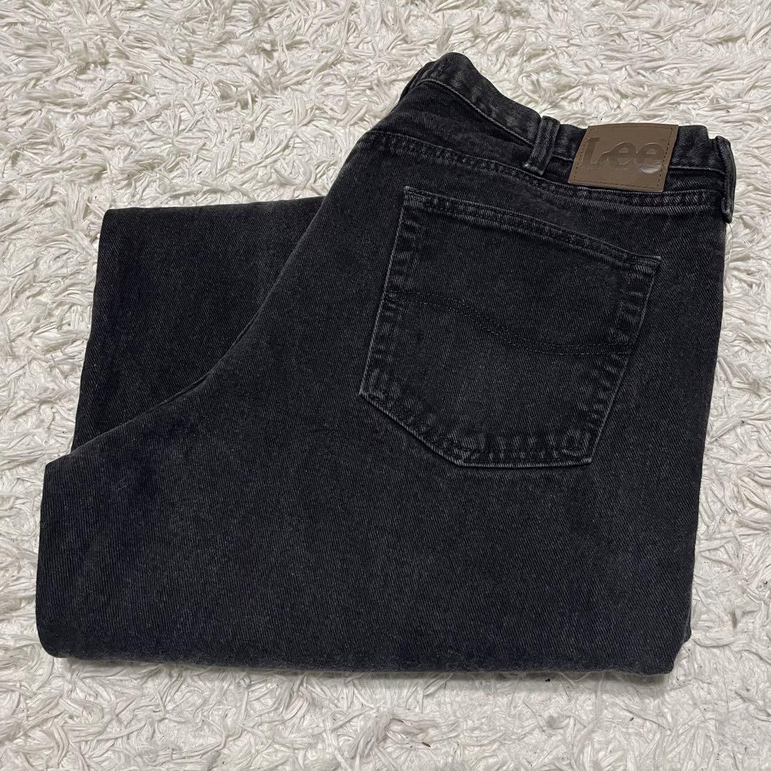 【大人気】Lee リー　ブラックデニム　後染め　革パッチ　42×30 フェード 5,400円