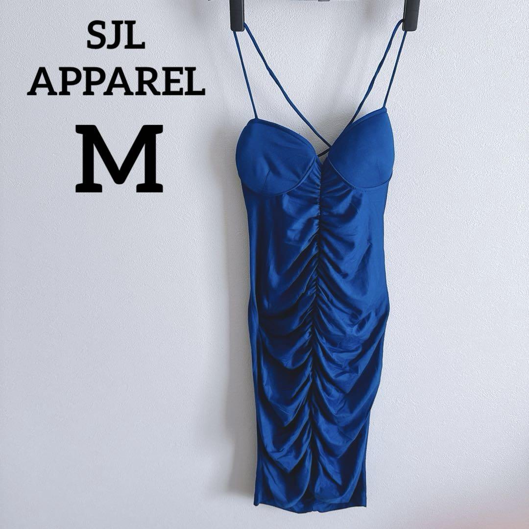 SJL APPAREL 青 ドレープドレス Mサイズ ワンピース ミニワンピ