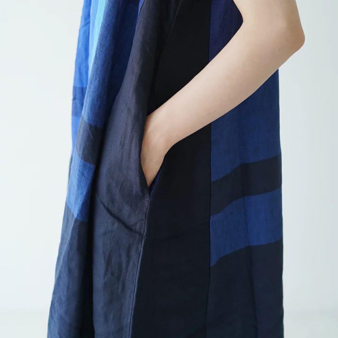 美品　ツチエ TUTIE. リネン パネルチェック ノースリーブ ワンピース