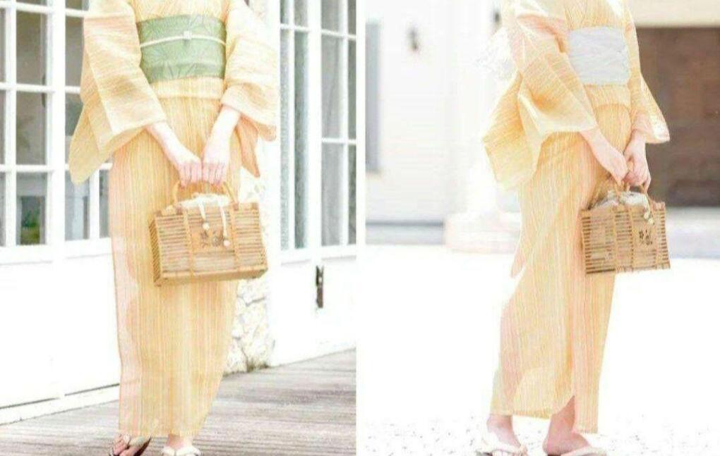 ◆古典綿麻高級しじら織り橙夏着物&浴衣◆新品未使用　呉服店購入浴衣　綿麻浴衣
