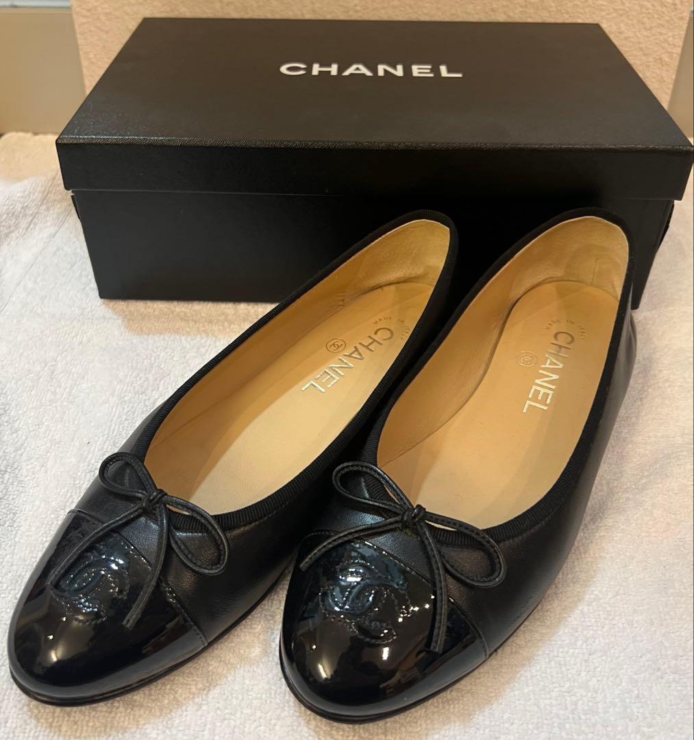 CHANEL バレリーナ　37.5 ブラック　美品 シャネル CHANEL バレリーナ ブラック37.5 - メルカリ