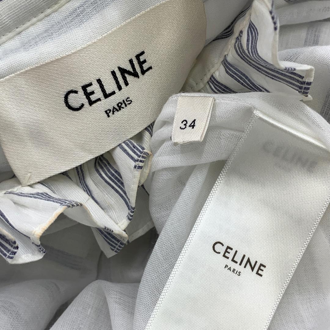 セリーヌ エディ期 フリルドレス ワンピース 膝丈 リネン ストライプ