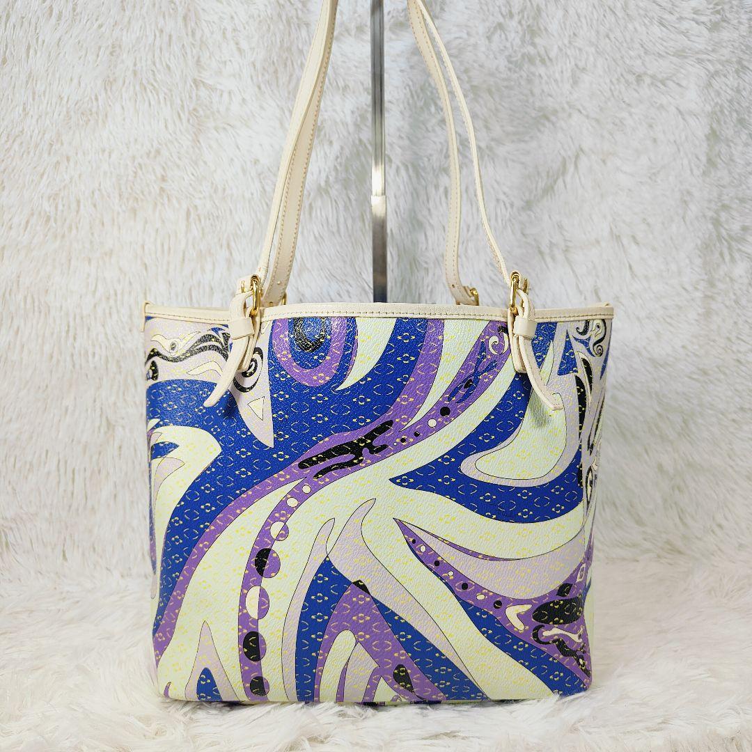 【希少】EMILIO PUCCI エミリオプッチ ハンドバッグ 総柄 極希少 エミリオプッチ トートバッグ 総柄 ブルー EMILIO PUCCI
