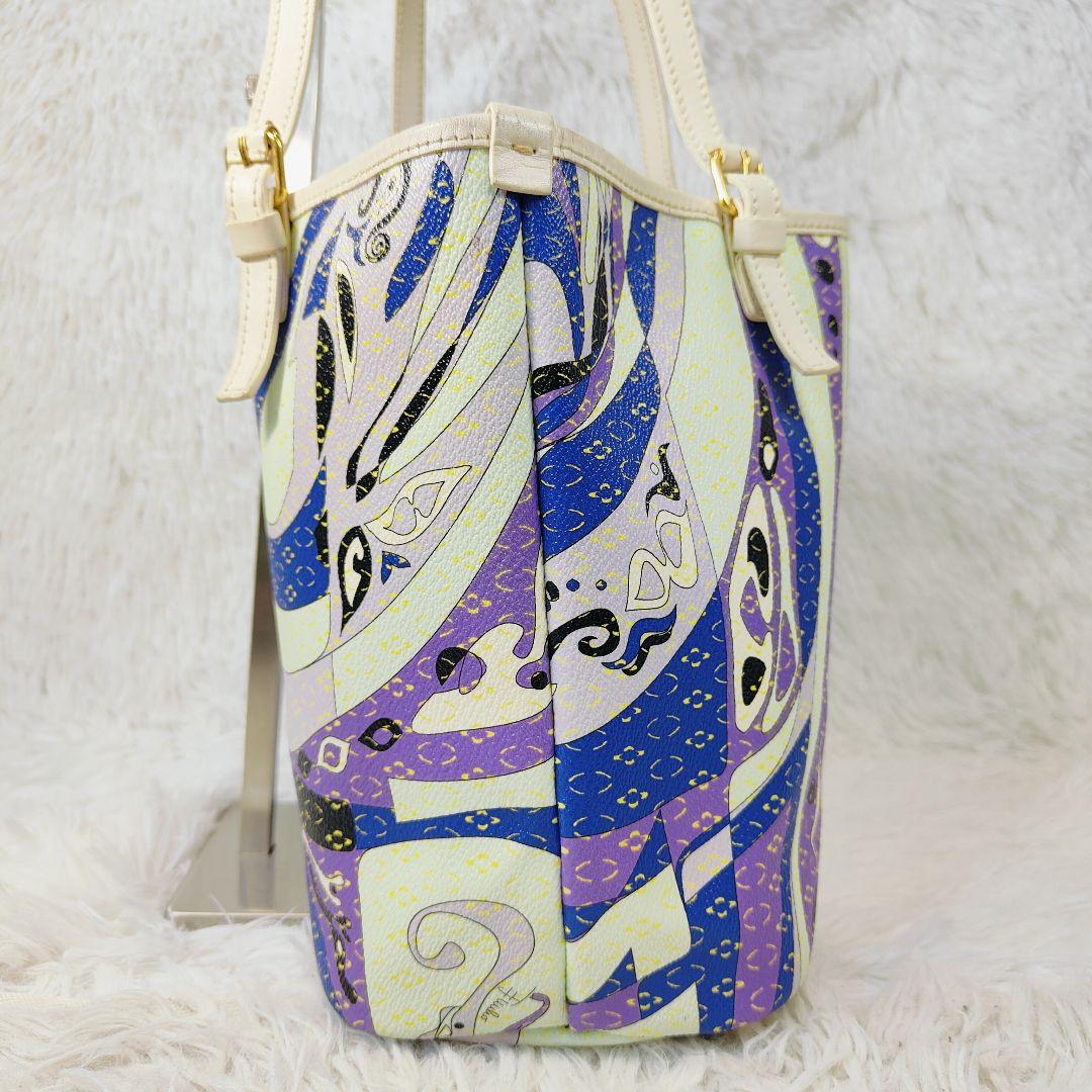 【希少】EMILIO PUCCI エミリオプッチ ハンドバッグ 総柄 極希少 エミリオプッチ トートバッグ 総柄 ブルー EMILIO PUCCI