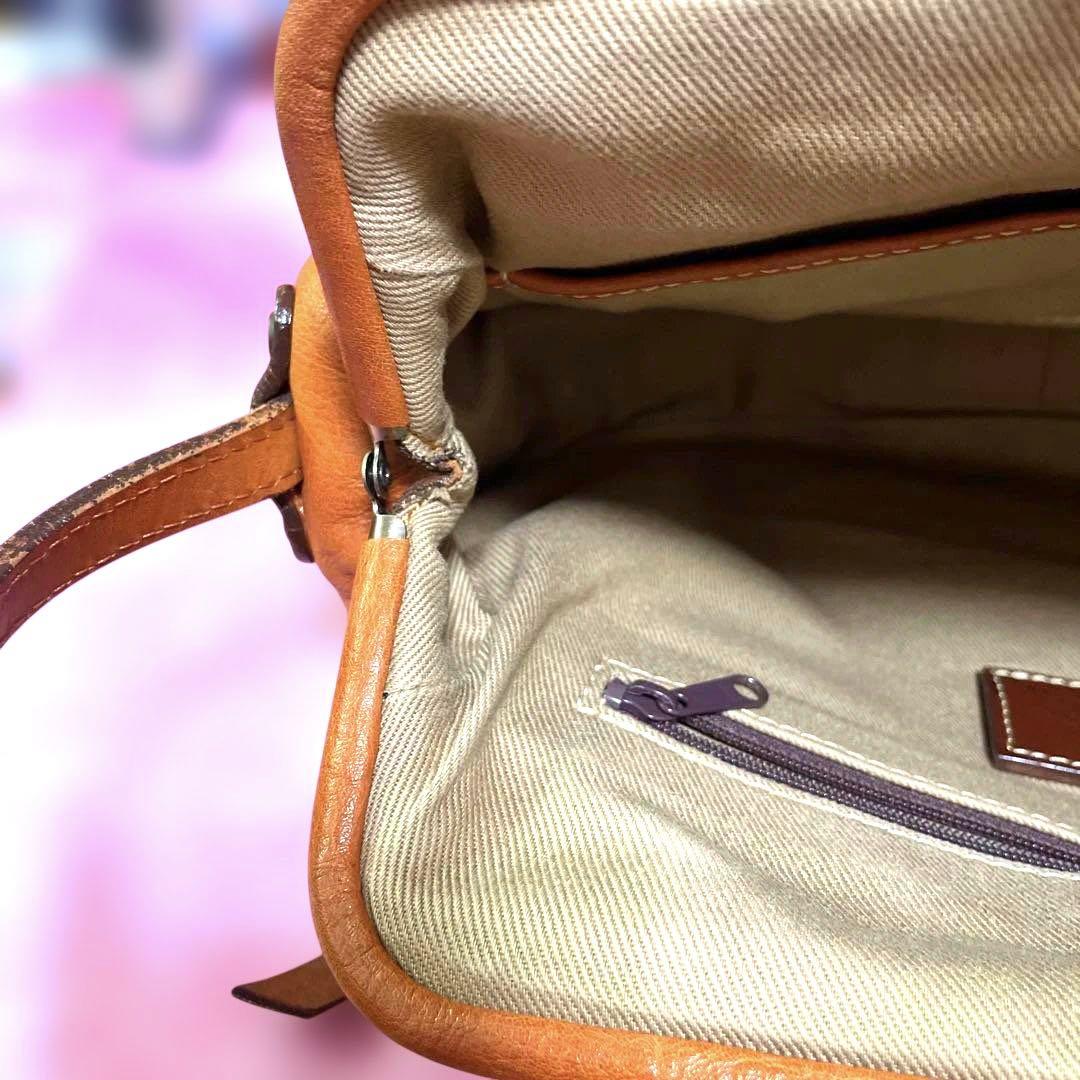 ブルームがま口バッグ 本革 BROOM ショルダー 斜めがけ キャメル