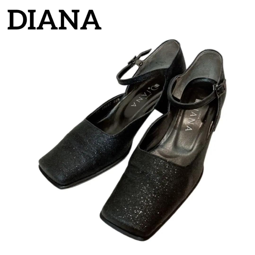 DIANA ミュール パンプス スクエアトゥ ラメ ストラップ 太ヒール