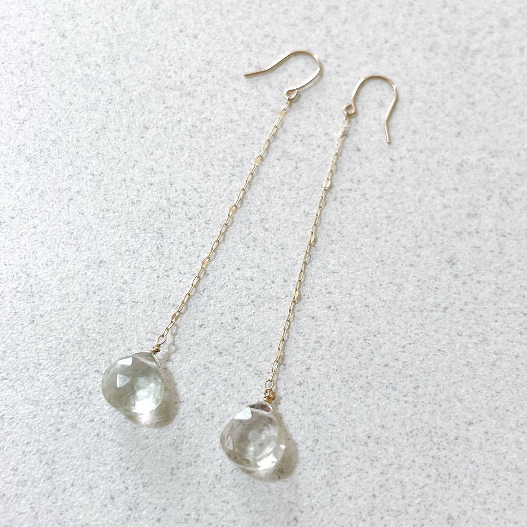 queite ピアス K10 YG ストーンロングピアス グリーンアメジスト
