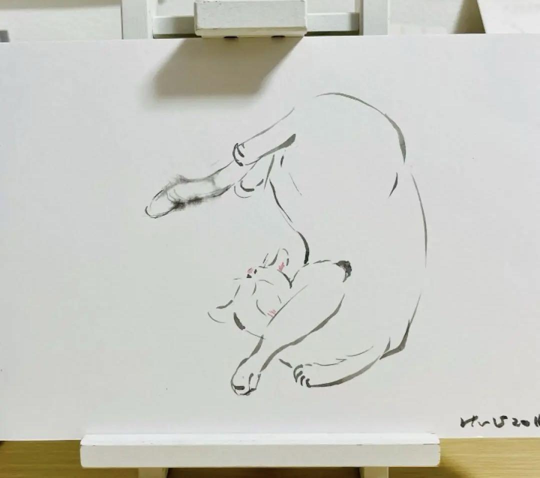 【アンティーク絵画】猫の水彩画 2020年作