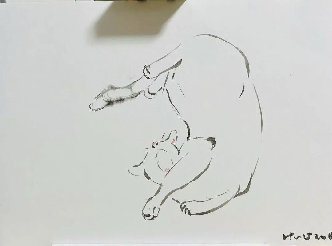【アンティーク絵画】猫の水彩画 2020年作