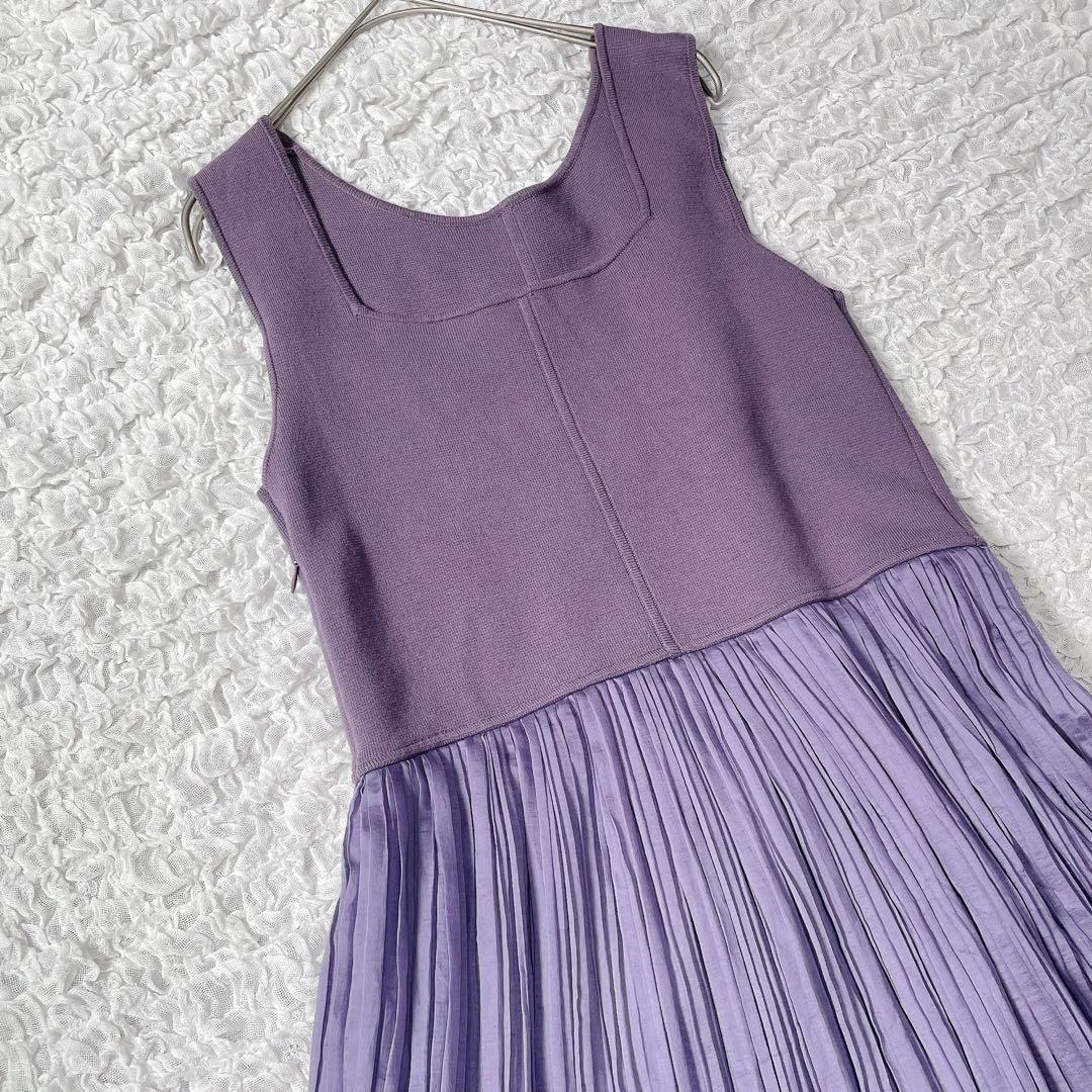 【FRAY I.D】ノースリーブニットドッキングプリーツワンピース　ラベンダー