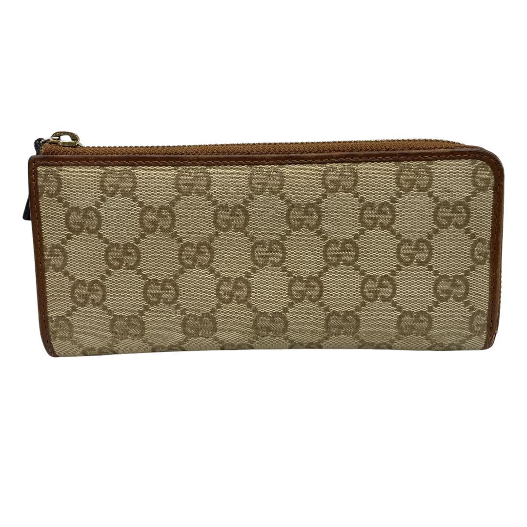 【美品】GUCCI 長財布 GGスプリーム L字ファスナー ベージュ×ブラウン