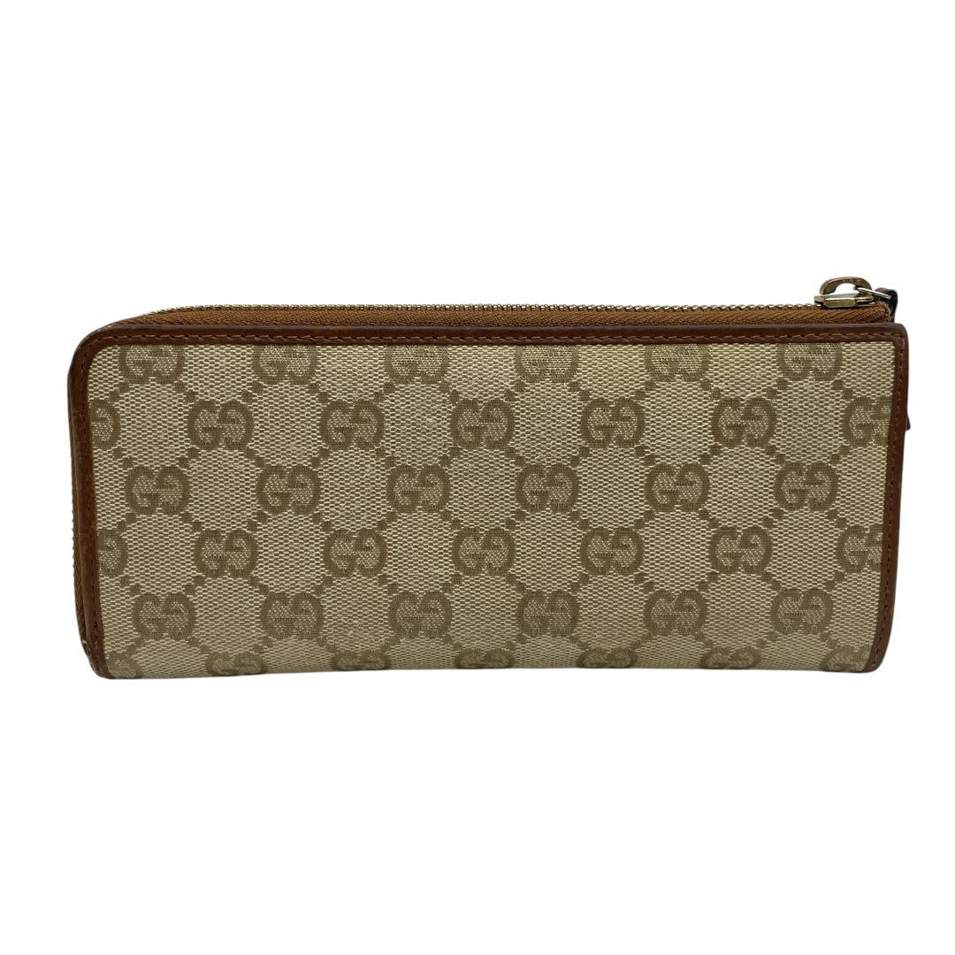 【美品】GUCCI 長財布 GGスプリーム L字ファスナー ベージュ×ブラウン