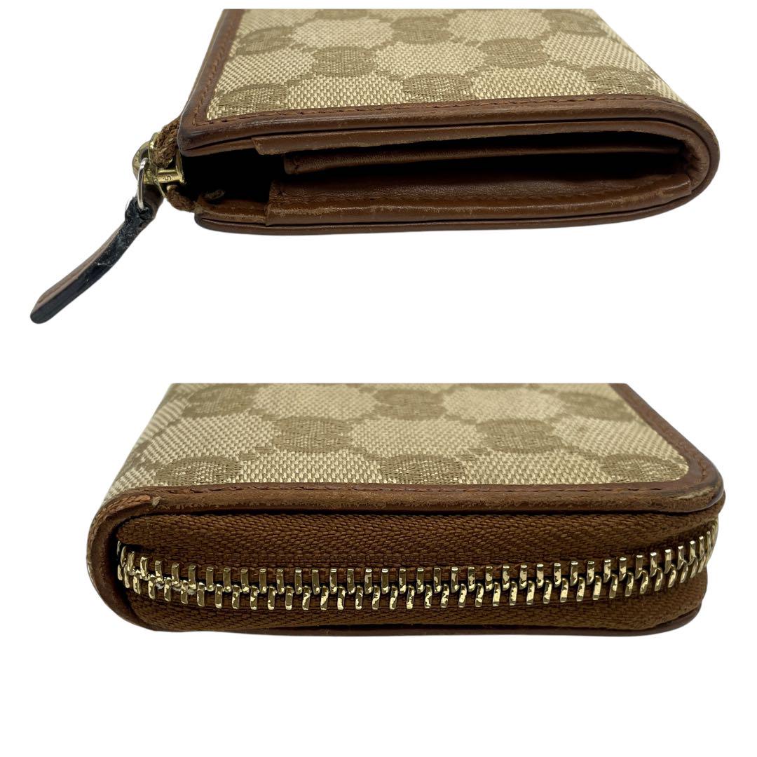 【美品】GUCCI 長財布 GGスプリーム L字ファスナー ベージュ×ブラウン