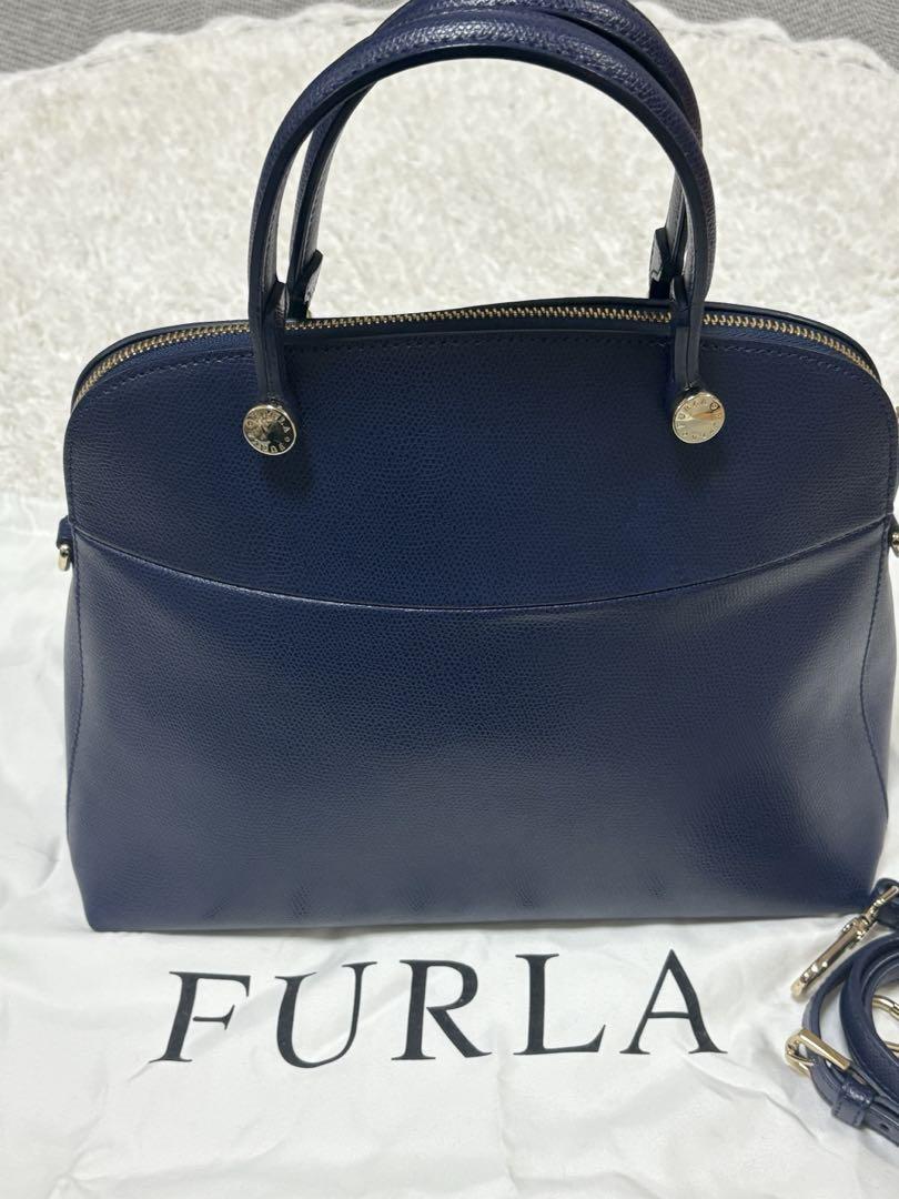 【超美品】フルラ　パイパー　ネイビー　ハンド　ショルダーバッグ　Ｍ