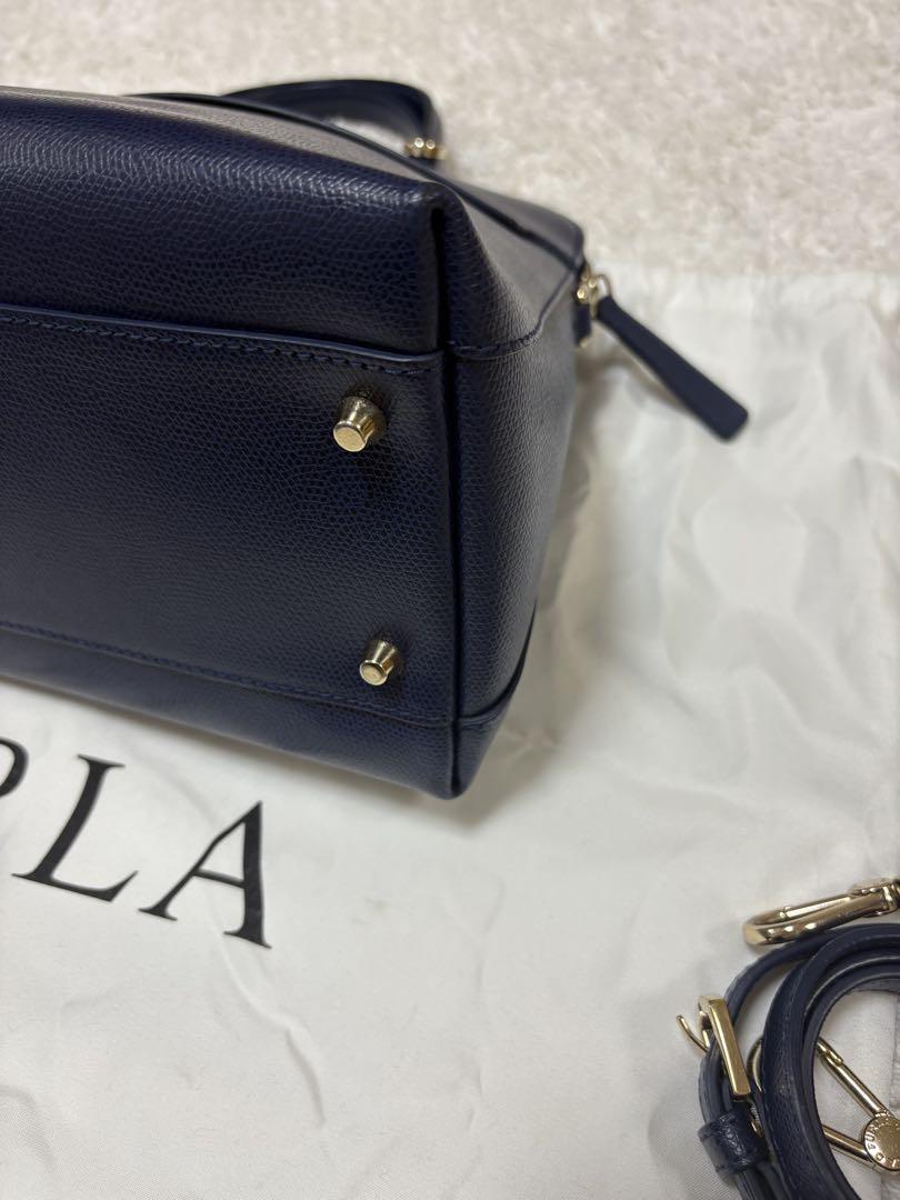【超美品】フルラ　パイパー　ネイビー　ハンド　ショルダーバッグ　Ｍ