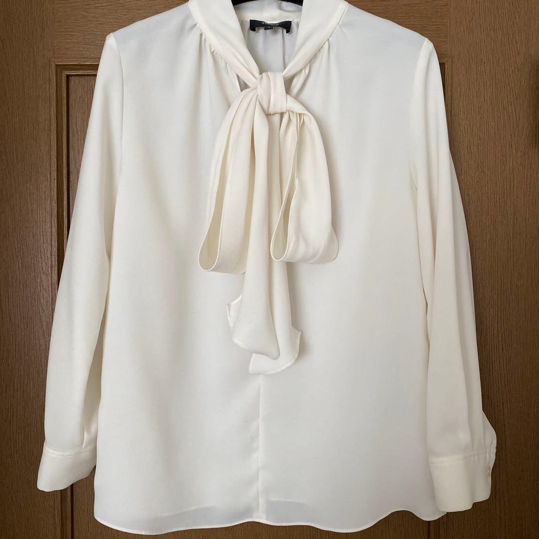 Theory セオリー ボウタイ ブラウス リボン シフォン アイボリーS theory