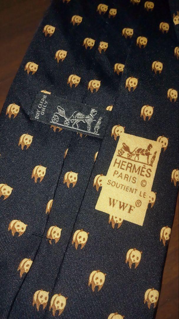 HERMES×WWF限定 パンダ柄 ネクタイ ブラック