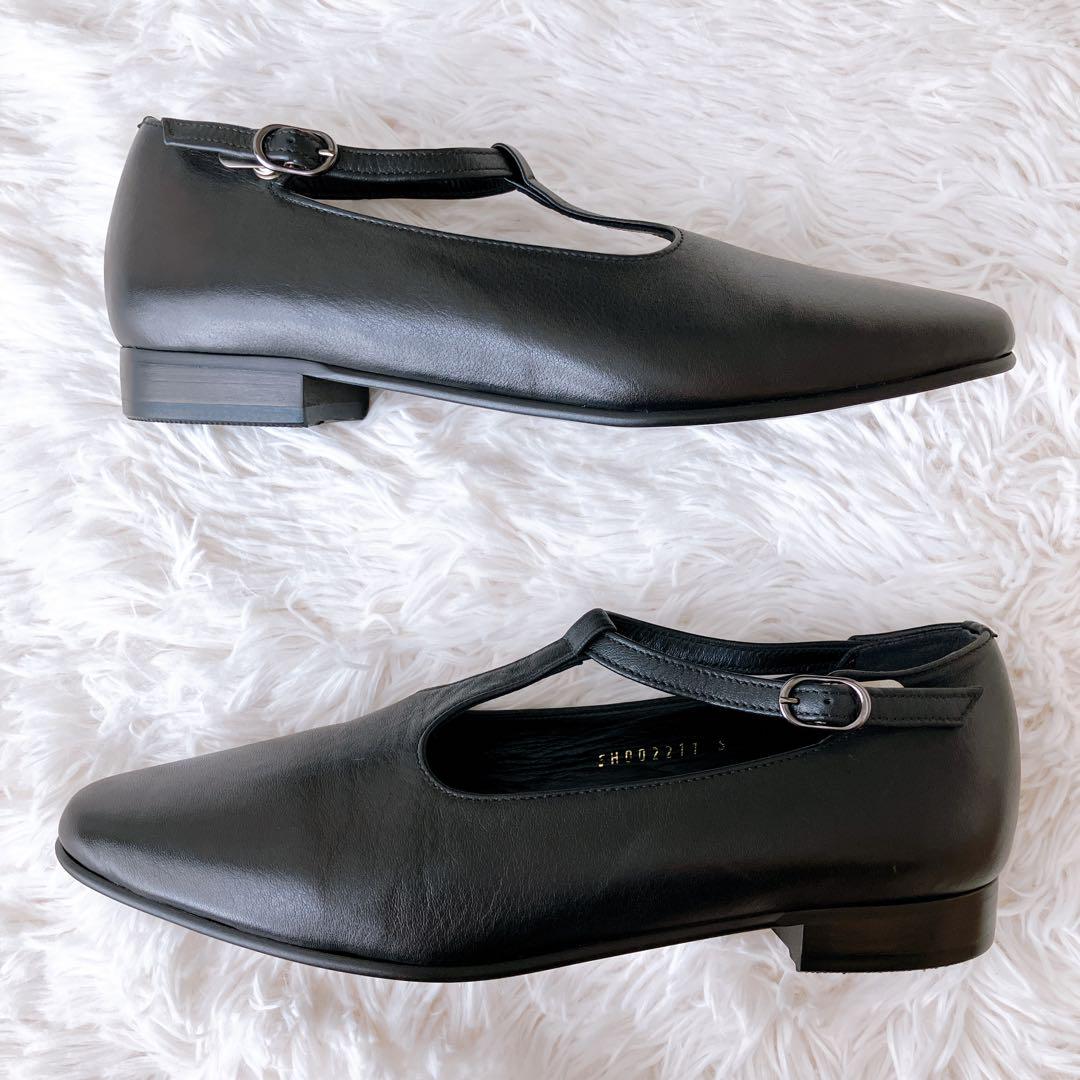 fig londonフィグロンドン Tストラップ フラットシューズ ブラック S