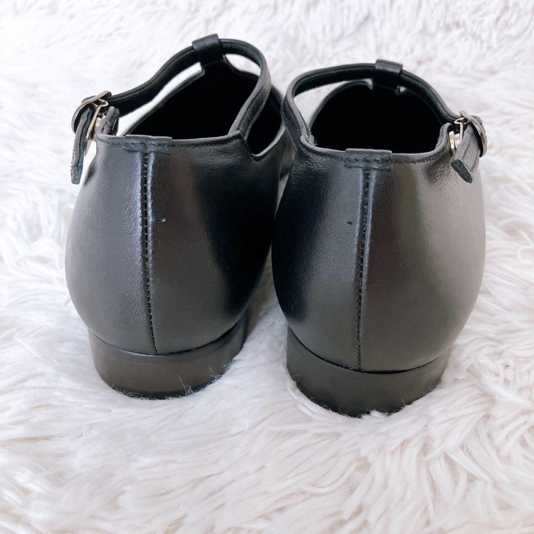 fig londonフィグロンドン Tストラップ フラットシューズ ブラック S