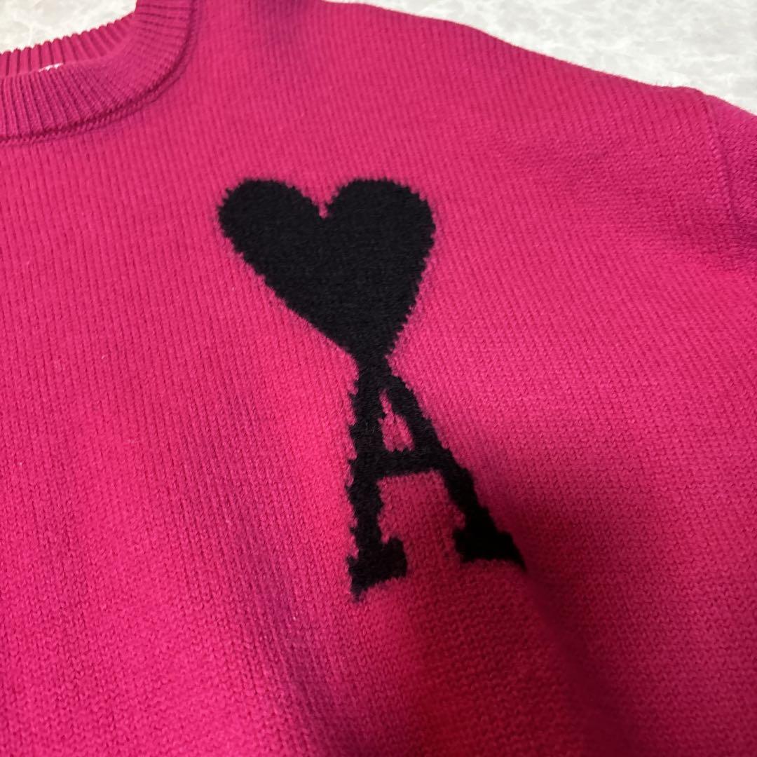 【高価値】 アミパリス ピンク ニットセーター 長袖 ハート刺繍 レディースウェア