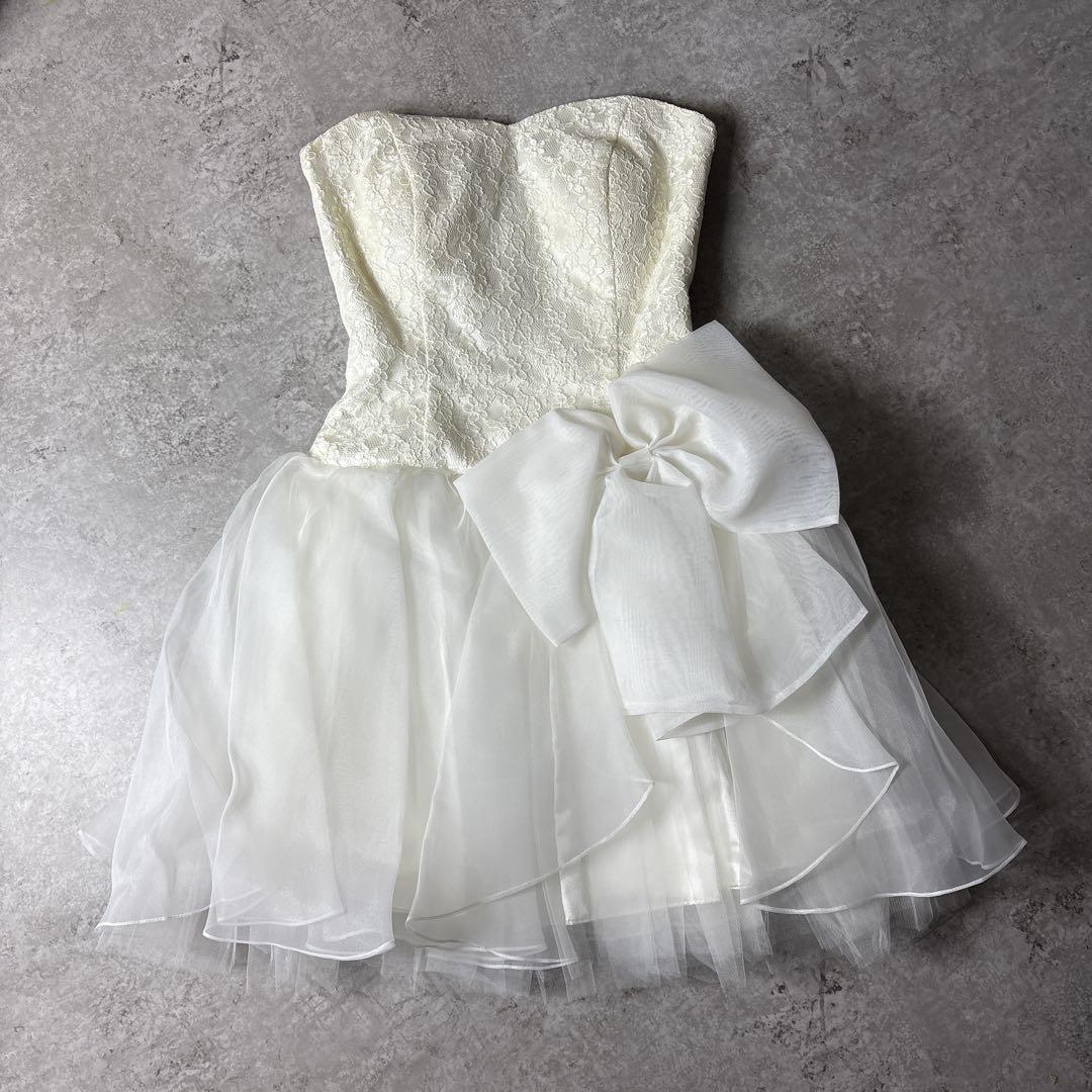Dress Black ウエディングドレス　ホワイトミニドレス リボン付き
