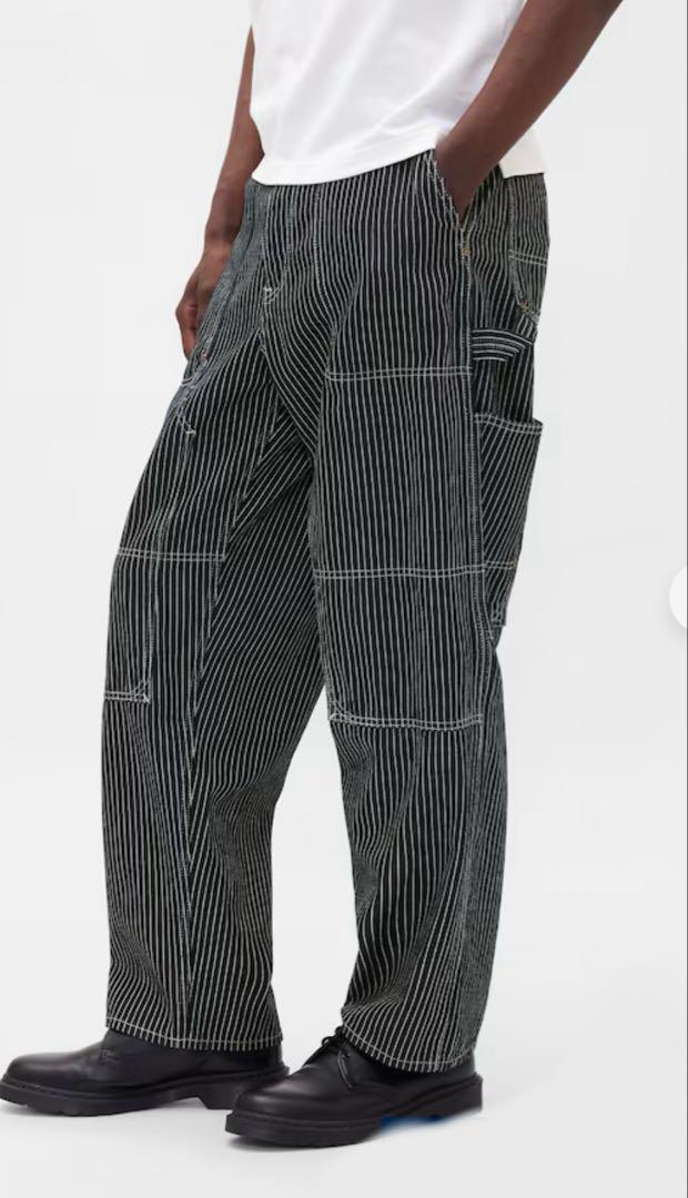 GAP バギーカーペンターデニム ダークストライプ ヒッコリー W32