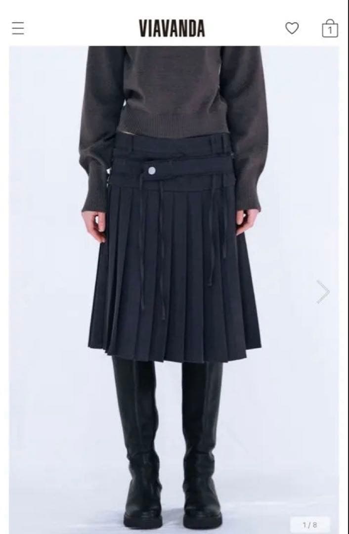 VIAVANDA PLEATED MIDI SKIRT GRAYFREE SIZE・VIAVANDA