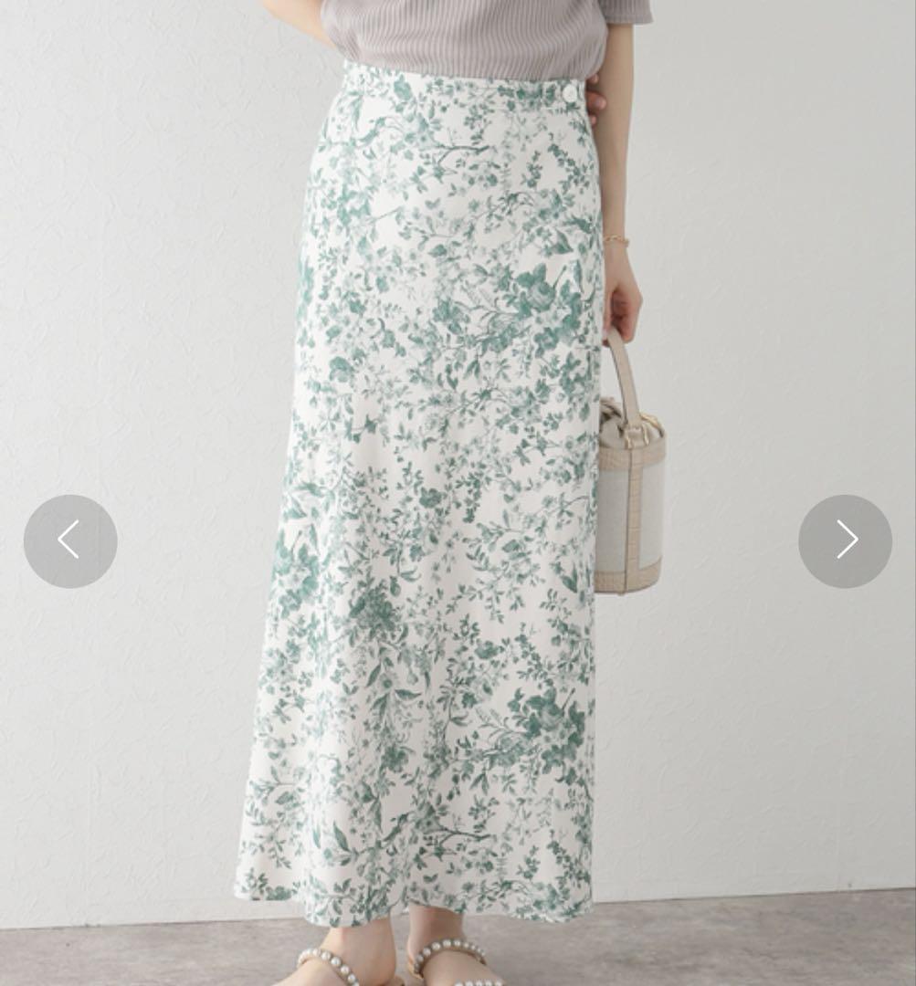 ラトータリテ　麻レーヨンフラワータイトスカート　size38