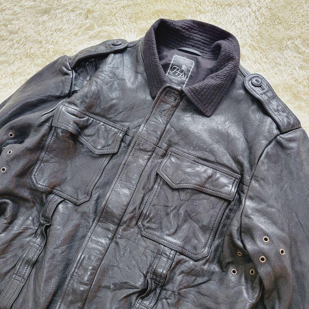 【超希少】未使用品　PRPS  ミリタリー　レザー　ライダース　ジャケット　黒