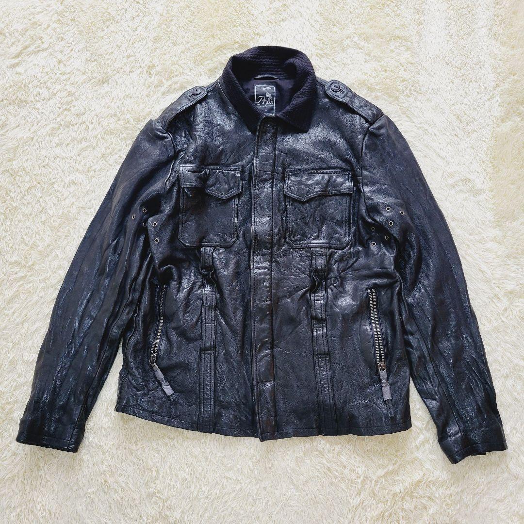 【超希少】未使用品　PRPS  ミリタリー　レザー　ライダース　ジャケット　黒