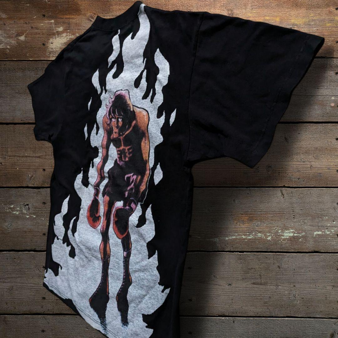 ツラ抜群　あしたのジョー　力石徹　グラフィックプリント　昭和アニメ　Tシャツ　黒