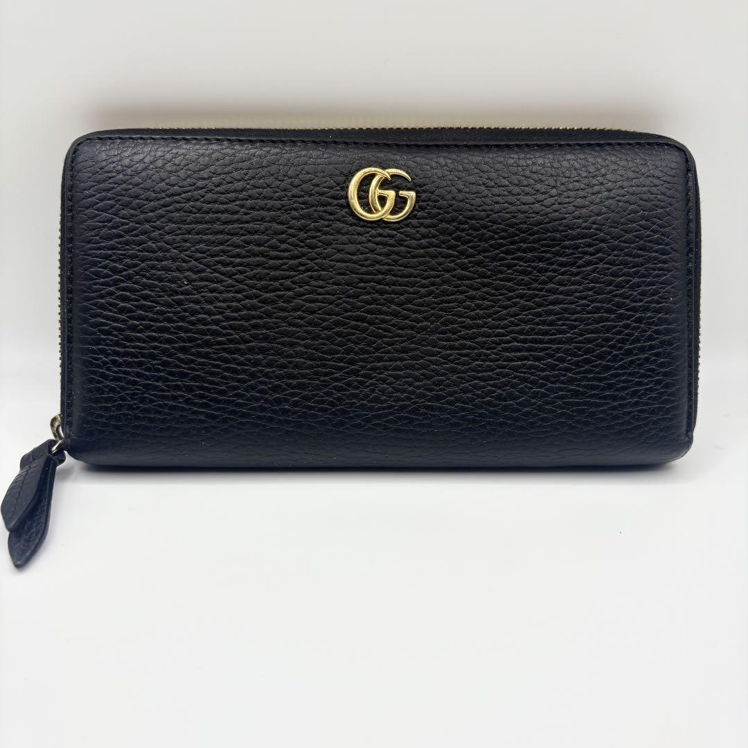 ①美品 GUCCI 財布 GGマーモント ラウンドジップ ブラック