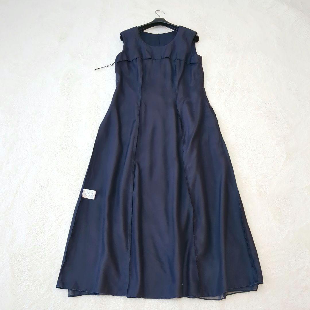 結婚祝い 現行品 DOLCE SOIR 9号 定価4.2万 ワンピース シフォン ネイビー スーツ・フォーマル・ドレス