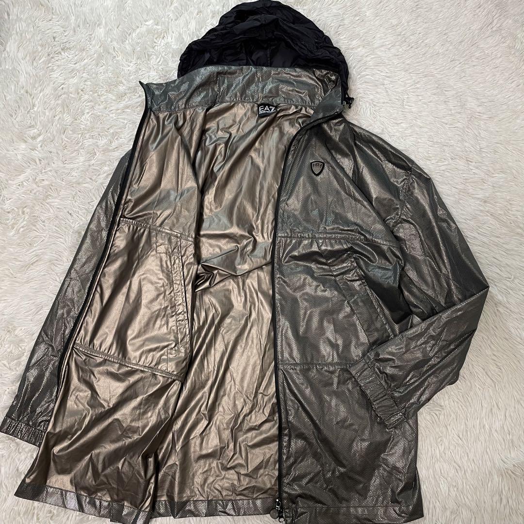 極美品/XL エンポリオアルマーニ　ナイロンジャケット　シルバー　ゴールド　光沢