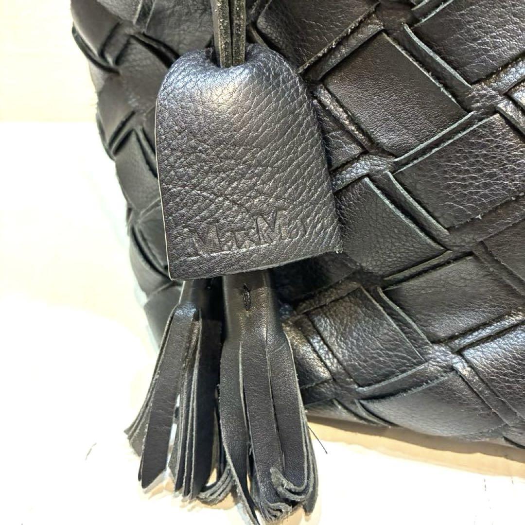 【美品】MaxMara レザー　編み込み　メッシュ　トートバッグ　黒