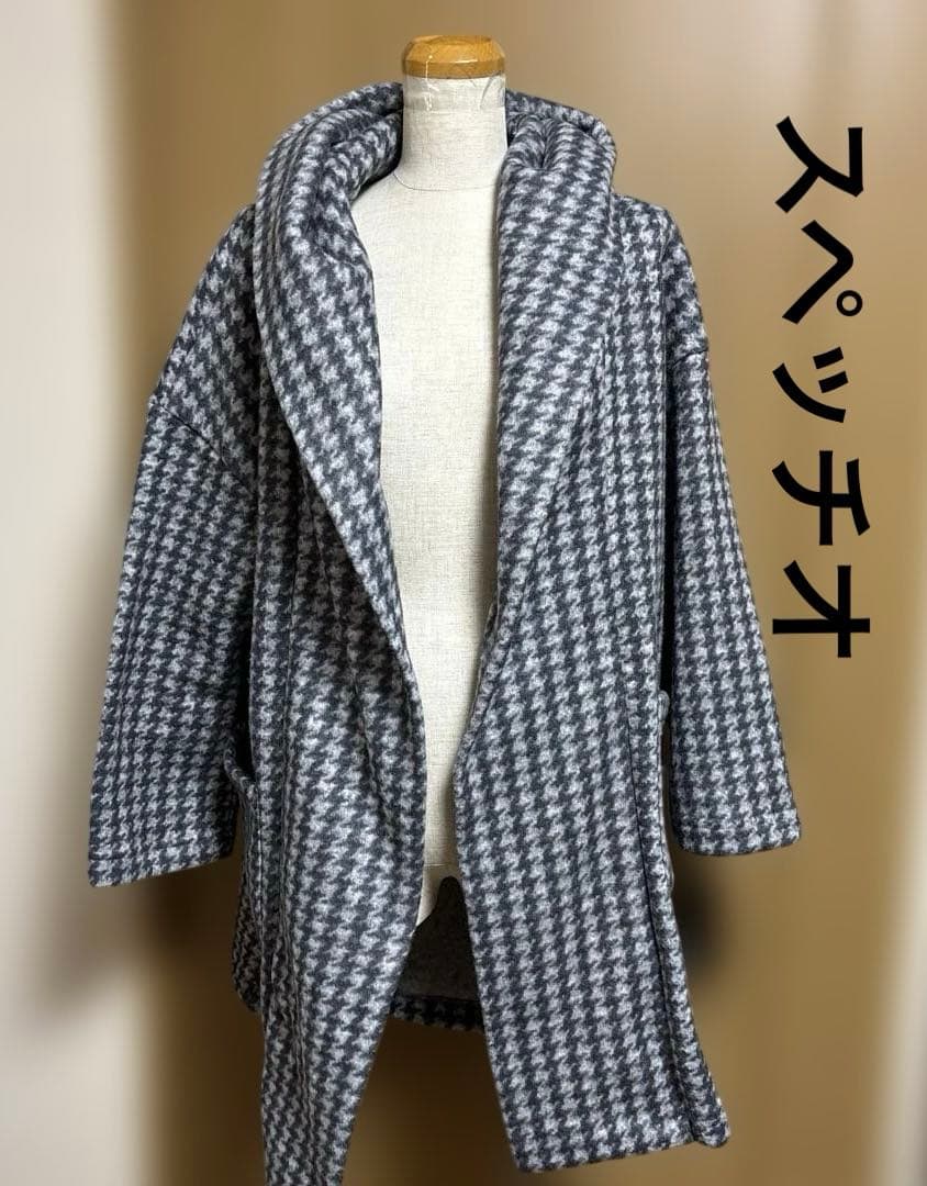 スペッチオ フード付き ロングコート アウター 千鳥柄 軽量 暖か 40 羽織りL SPECCHIO