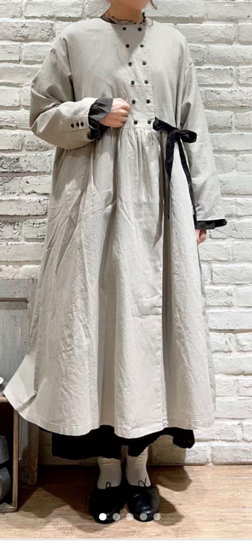 【新品タグ付き】配色リボンダブルボタンコート　ベージュ