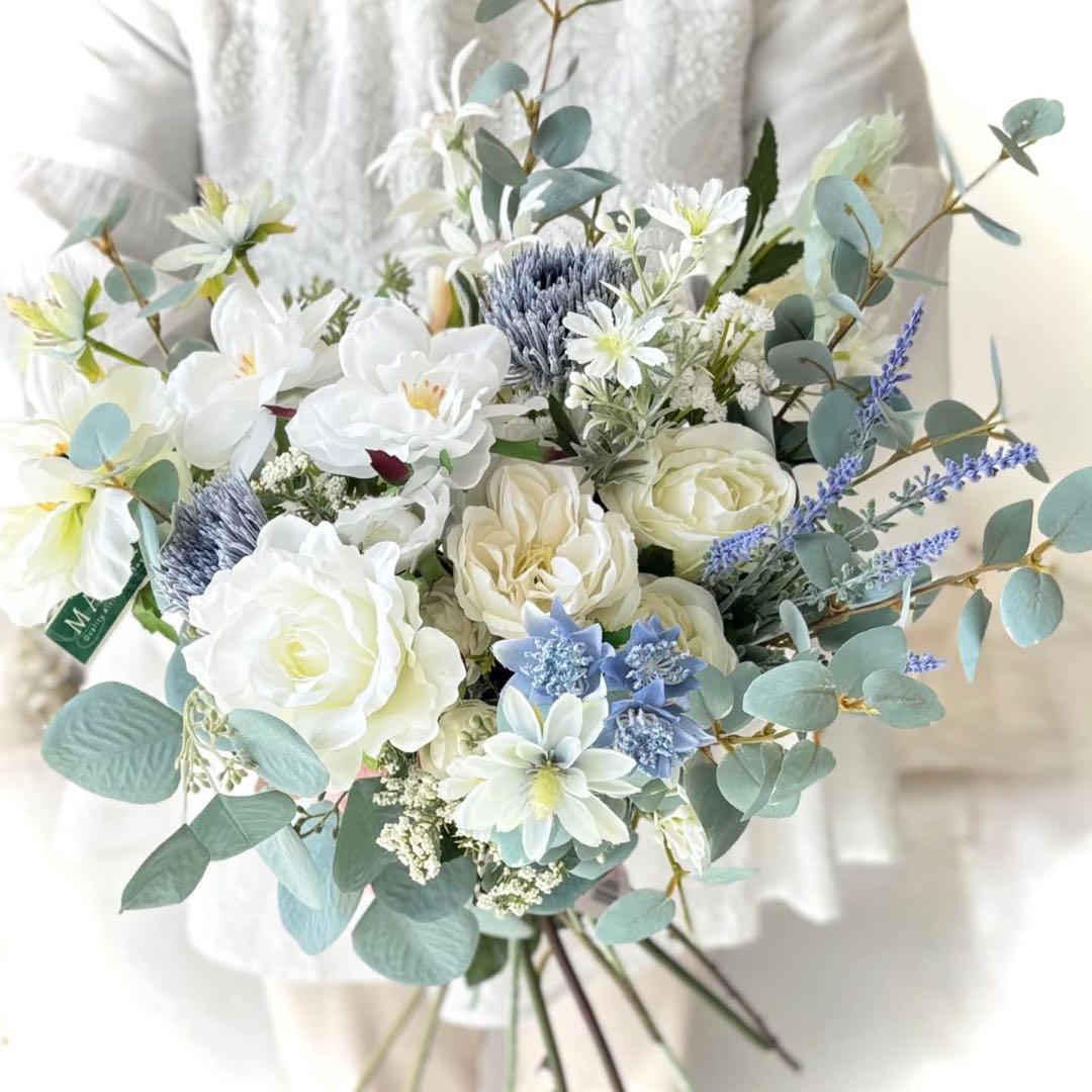 【2点セット】森のような癒しブーケ♪ユーカリ×ホワイトでナチュラル婚に◎
