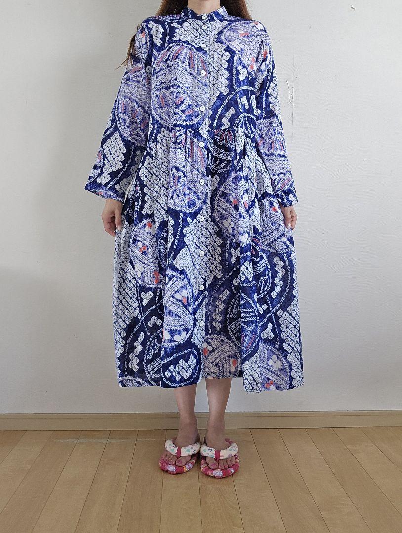 着物リメイク　手作り　有松絞り　浴衣　ワンピース