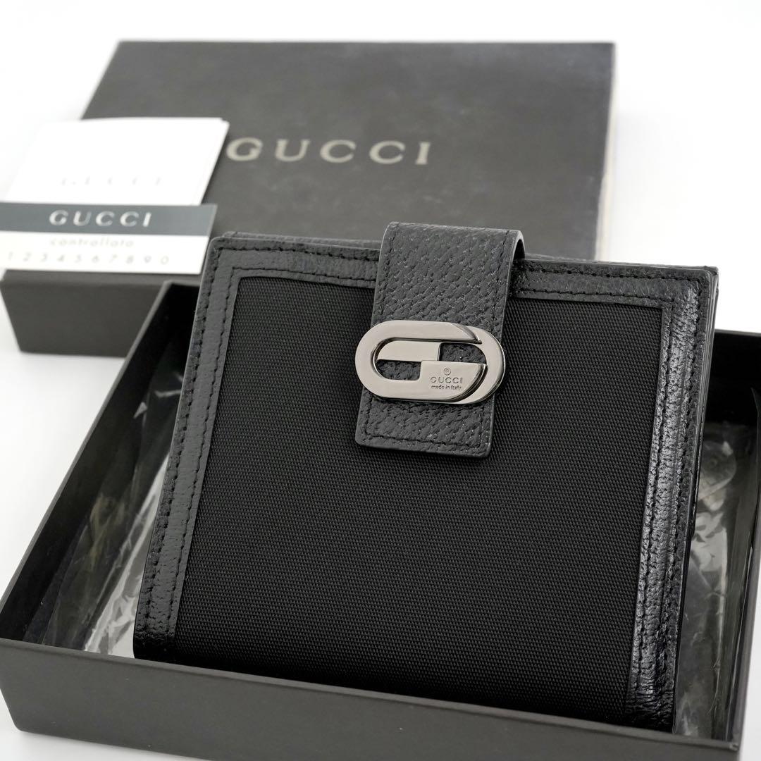 ✨新品未使用・箱付き✨ GUCCI グッチ 二つ折り Gロゴ レザー キャンバス 画像10