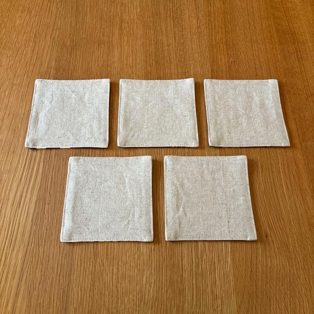 ハンドメイド コースター 5枚 北欧 和柄 ブルー ハンドメイド コースター 5枚 北欧 和柄 ブルー