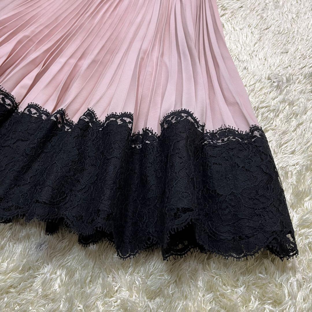 ✨美品✨ヴァレンティノ ノースリーブフレアプリーツワンピース ピンク レース