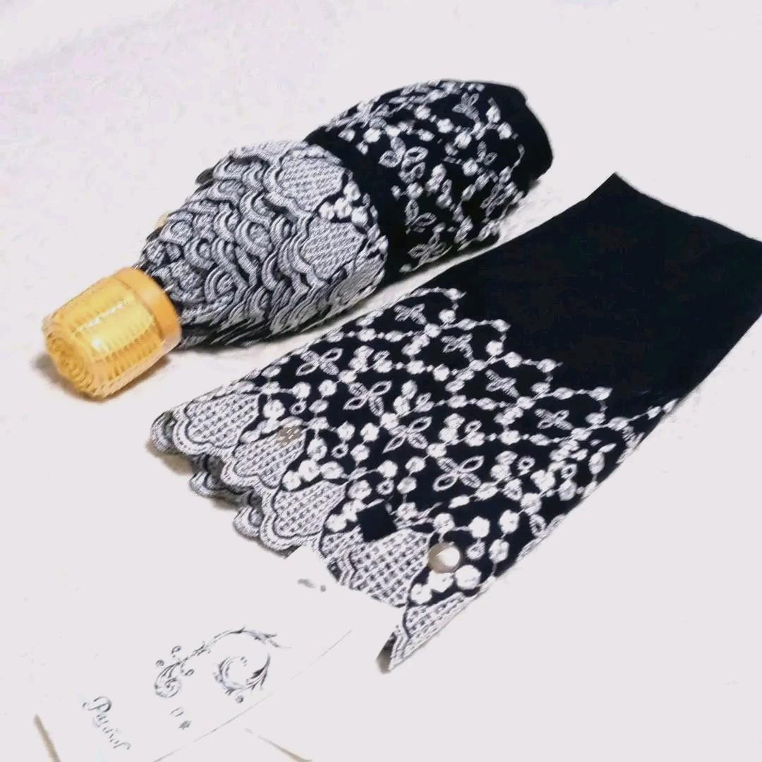 日傘新品軽量コンパクト人気のブラックに縁周りが涼し気透け感豪華刺繍折りたたみ傘 ADEOt-m64793657668 定番大特価