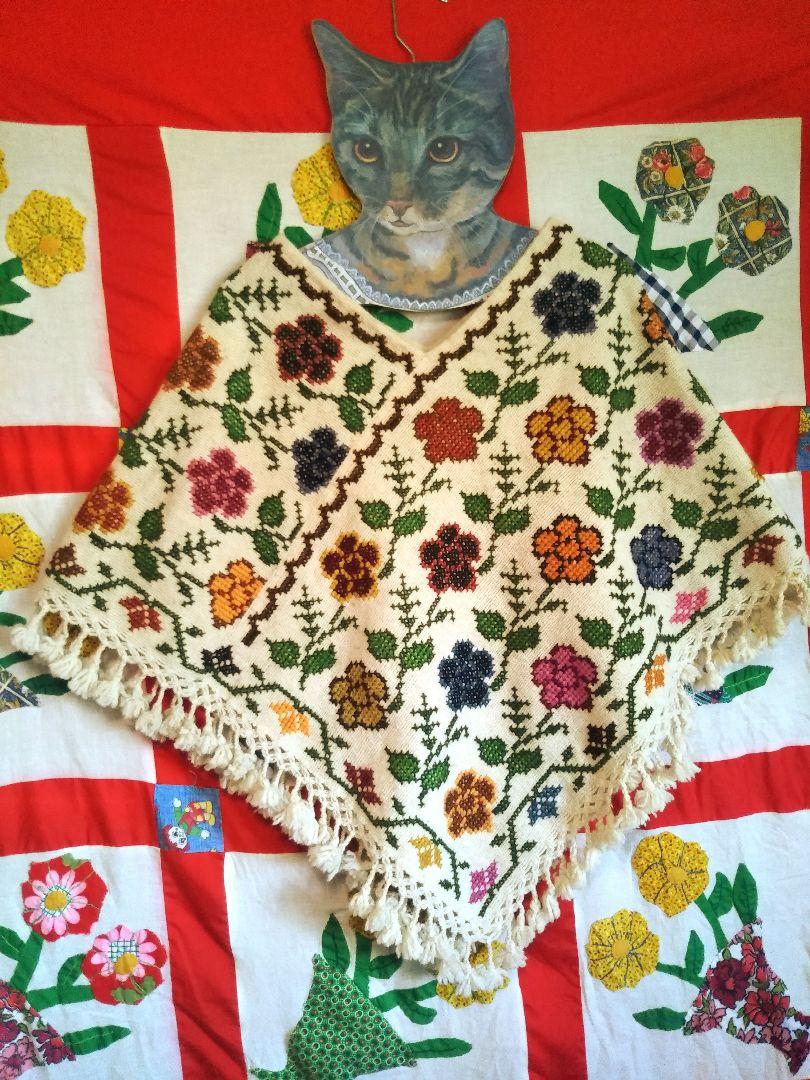♥70sVintage✽メキシコ刺繍ポンチョ ♥