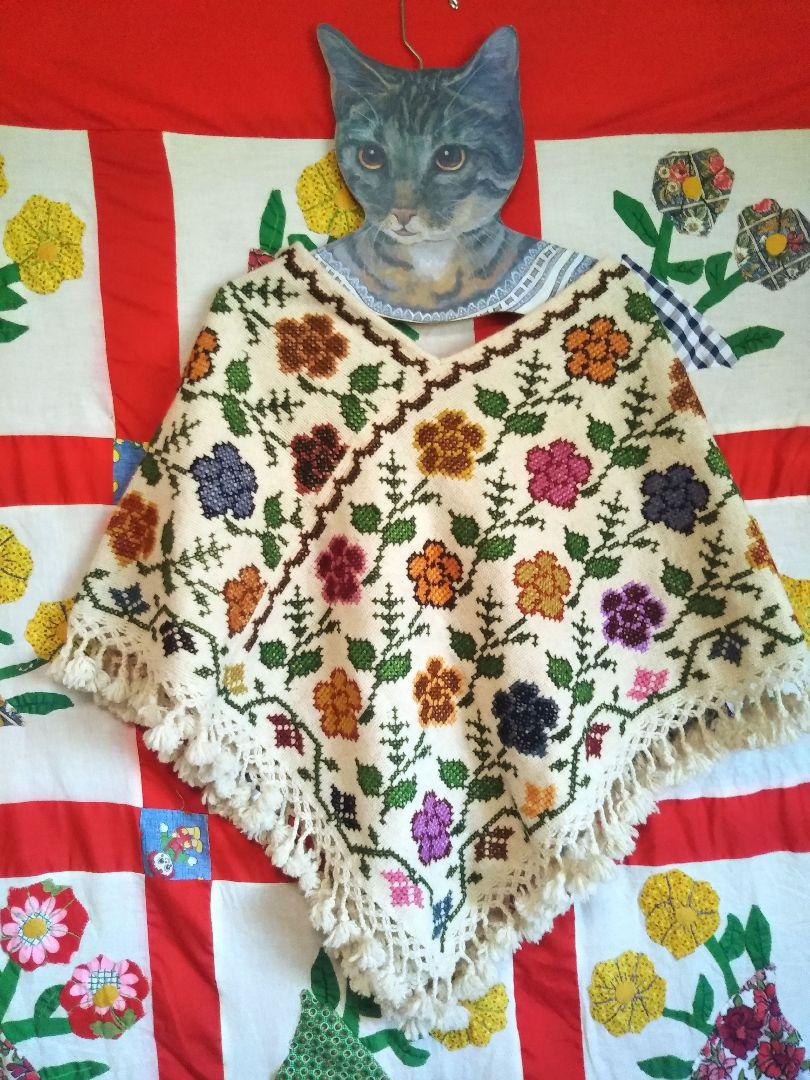 ♥70sVintage✽メキシコ刺繍ポンチョ ♥