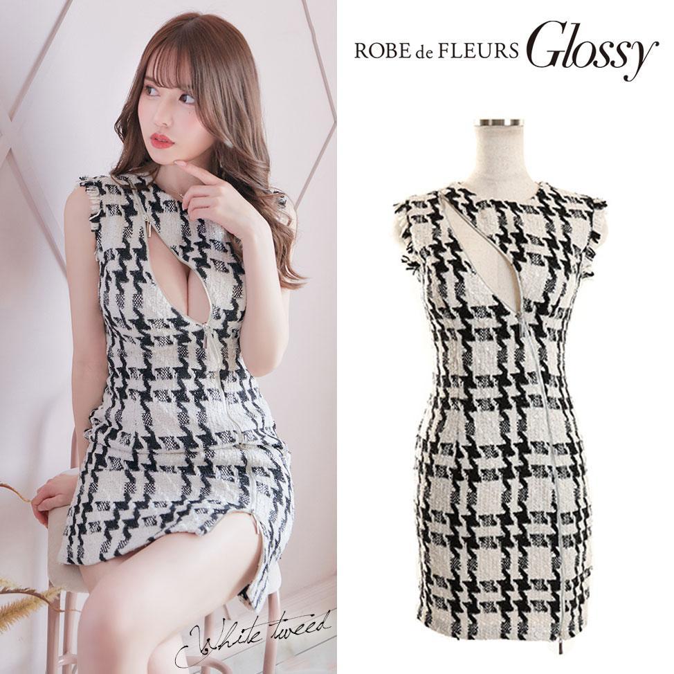 ROBE de FLEURS ローブドフルール ジッパーラメツイードキャバドレス