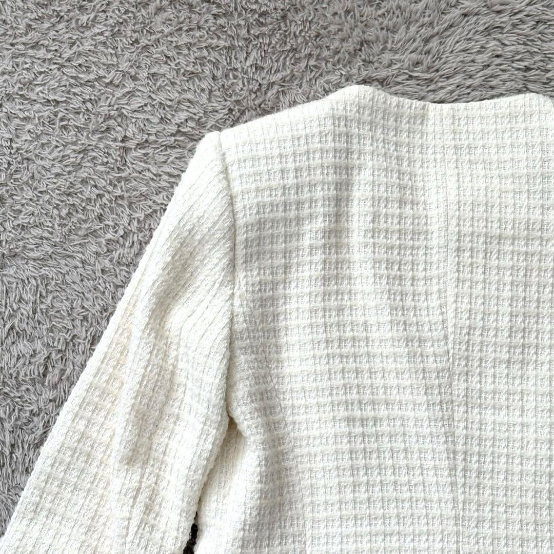 美品】ZARA ザラ 肩パッド入り ツイード ノーカラー ジャケット