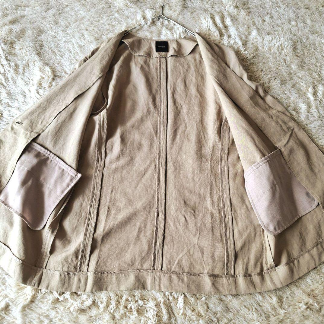 Spick & Span 綿リネンベージュ ジャケット スピックアンドスパン リネン混 ノーカラージャケット ベージュ