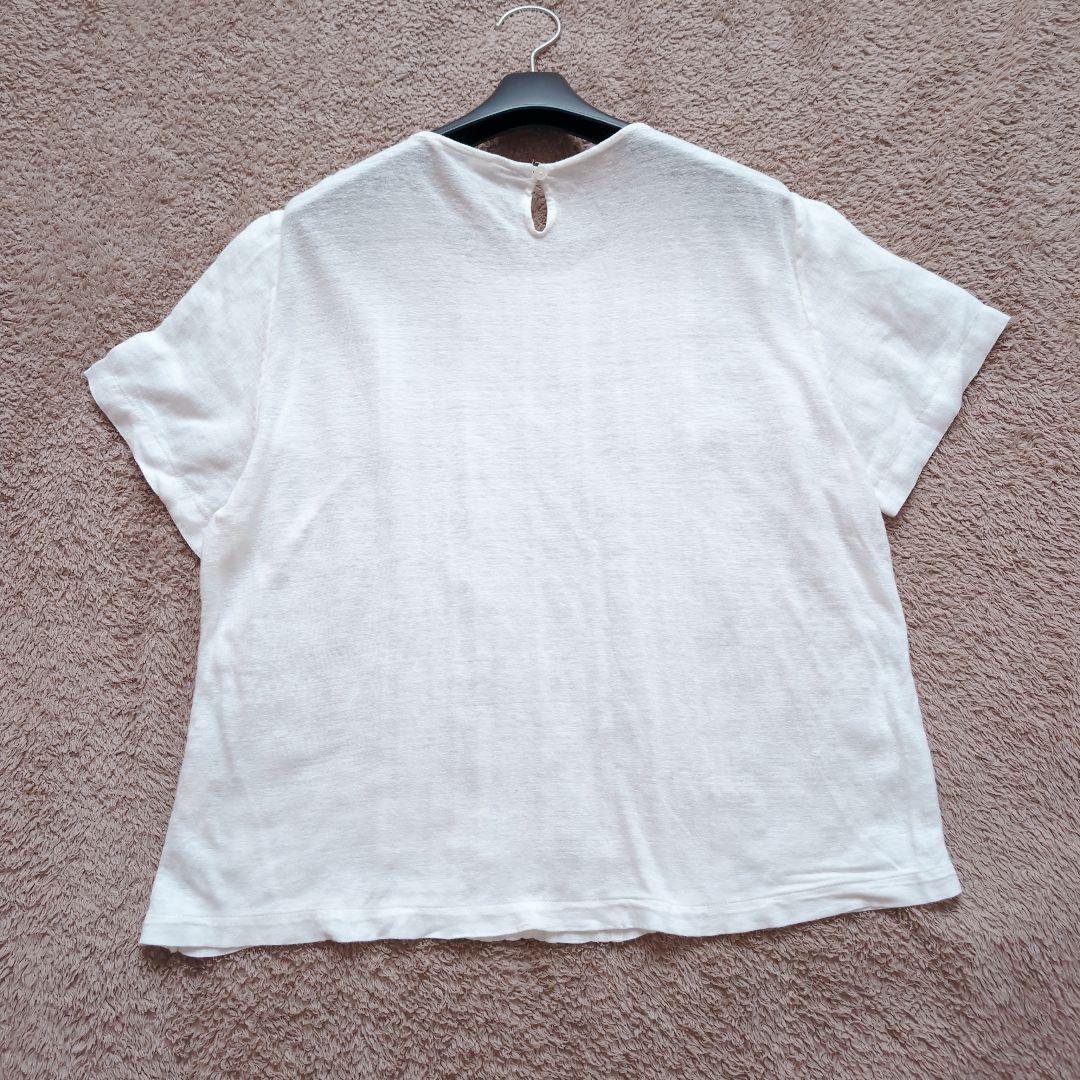 45r　タックリネンTシャツ　半袖　カットソー　リネン　　レース　白　ホワイト
